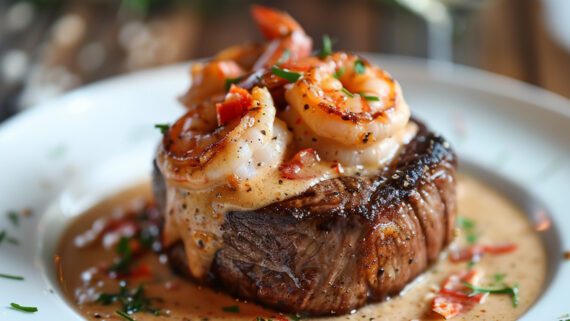 Filet Mignon with Shrimp and Lobster Cream Sauce