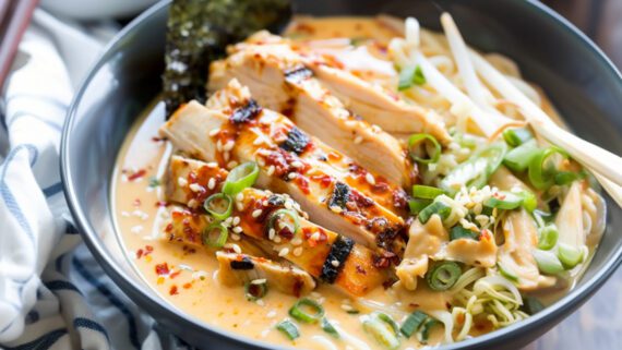 Fiery Chicken Ramen with Creamy Garlic Sauce Recipe